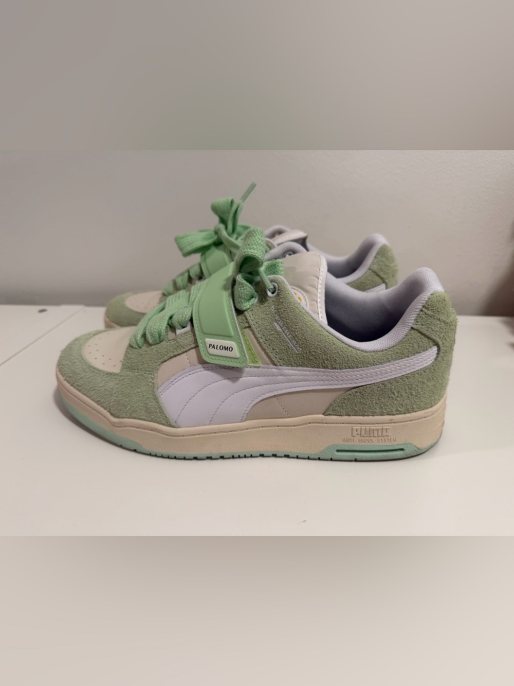 Palomo x Puma Low-Top Sneakers in Sage Green & Cream